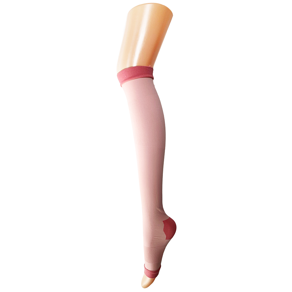 Light Pink Vertical Stripe Run-Resistant Thigh-High Stockings